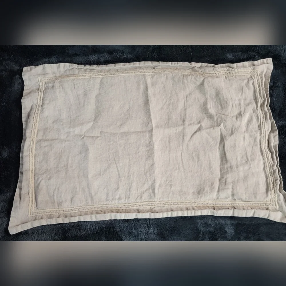 Restoration Hardware Linen Lumbar Pillow Sham Embroiderd Double Piping